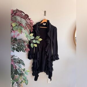 WILFRED Black Ruffle-Trim Open Cardigan